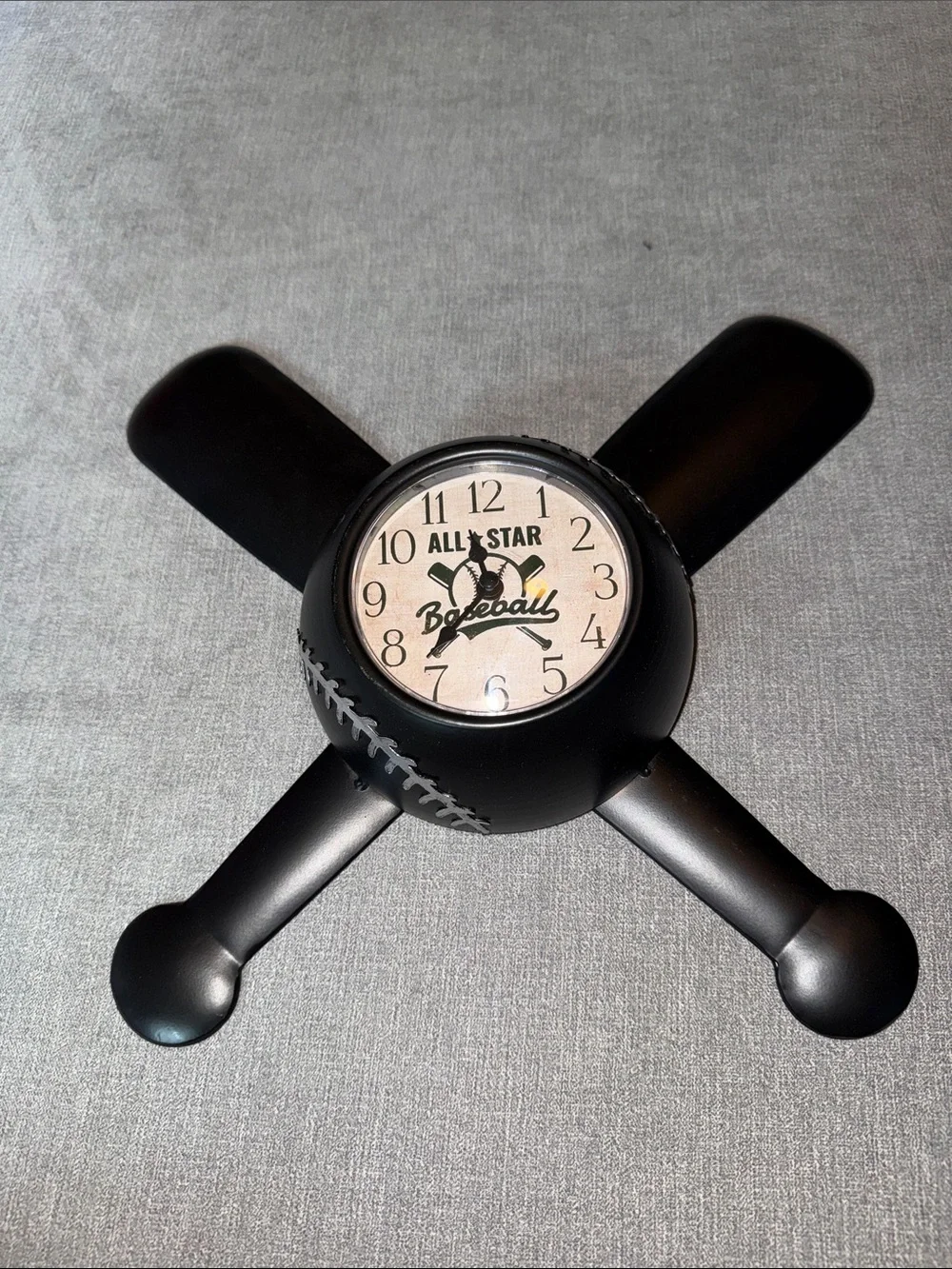 Baseball Black Wall Clock with Crossed Bats